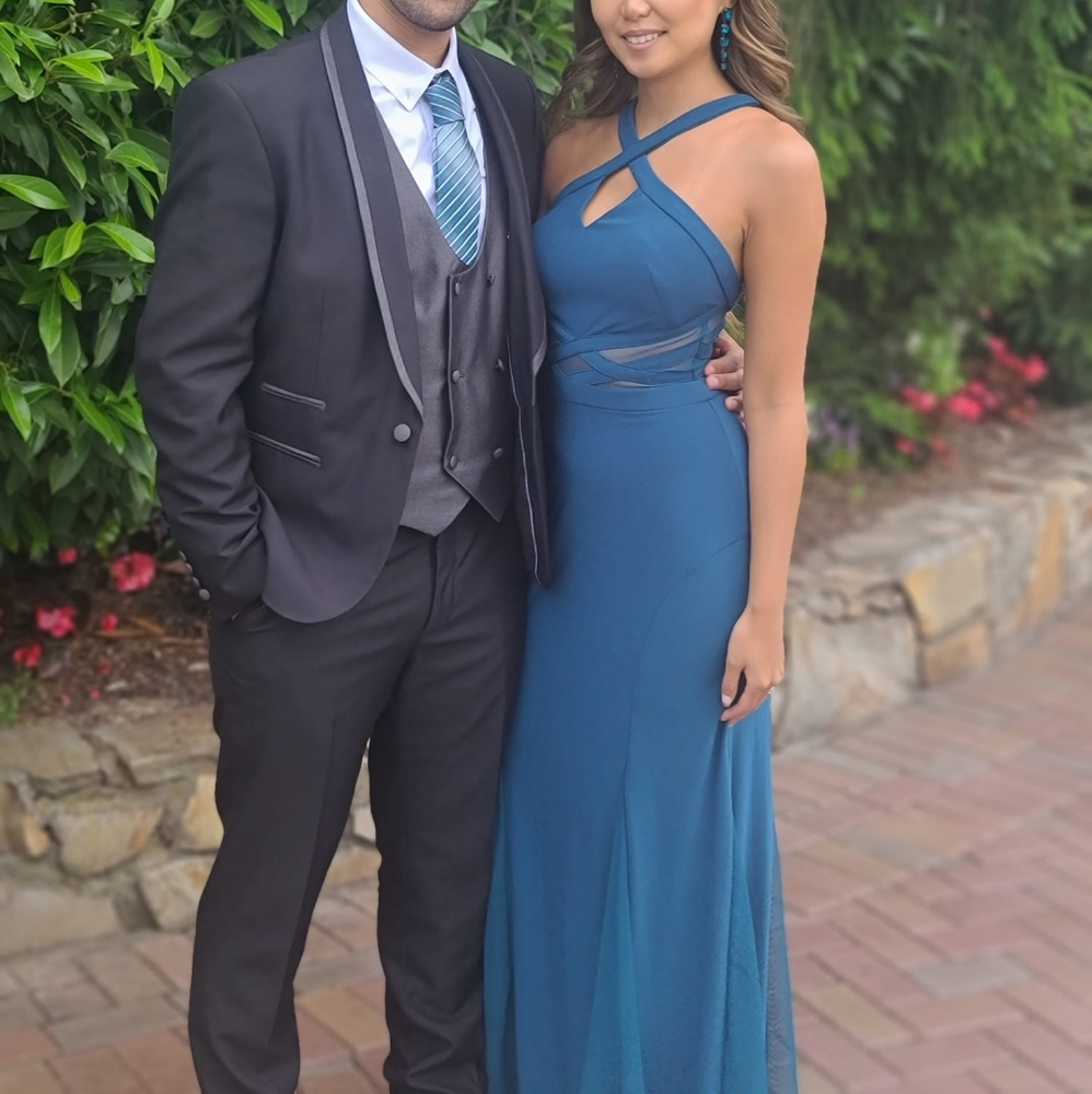 Teal Cutout Mesh Mermaid Formal Dress Gown 0 1